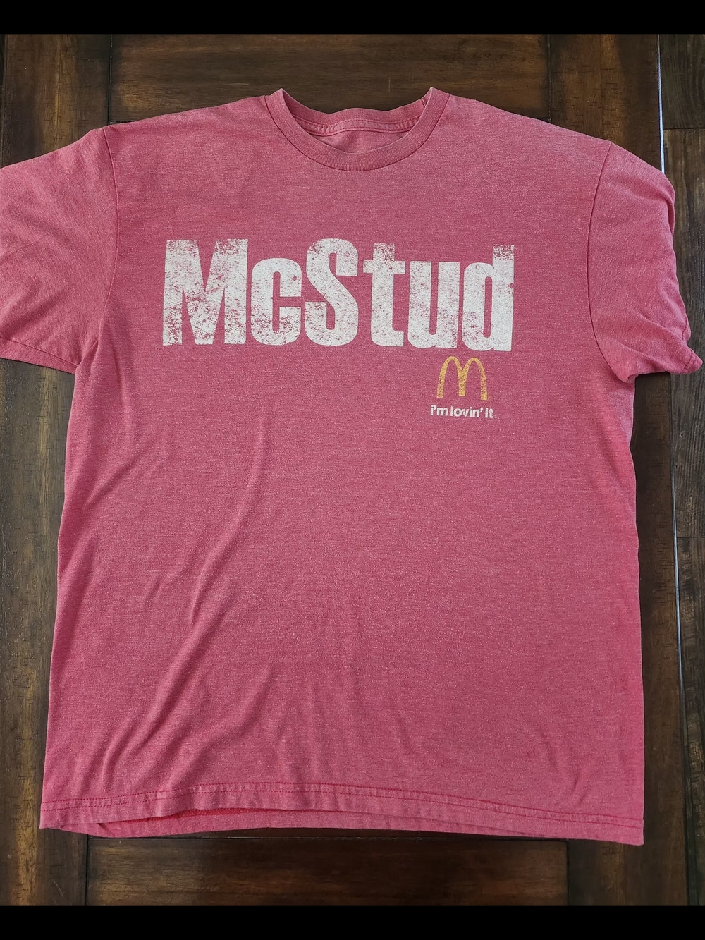 Salvage Pink Graphic 'McStud' Short Sleeve Tee Men's Large
